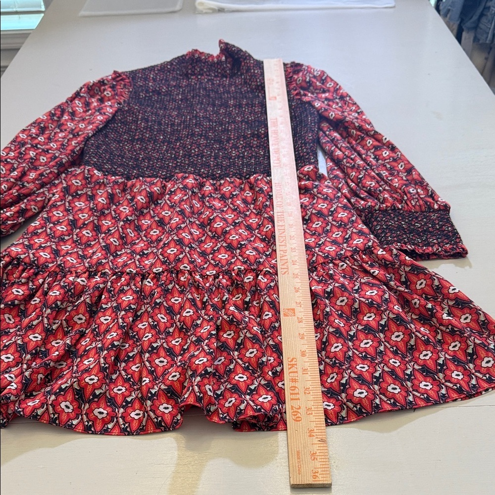 Alice + Olivia Elvira Smocked Mock Neck Mini Dress Size 10 - Picture 6 of 16